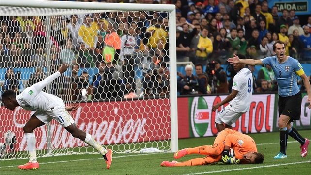 England soon took control, though, dominating possession for the majority of the the second half, as here England forward Danny Welbeck forced Muslera to make a quick save
