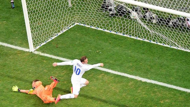 And then - finally, amazingly - Wayne Rooney made it happen. The poster boy scored his first World Cup goal at 75' with a little left foot tap off a beautiful through-the-legs pass from Daniel Sturridge