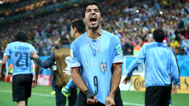 Suarez celebrated lifting his side to a 2-1 victory, re-asserting his dominance and adding to his World Cup goal tally, which now stands at 41 and Uruguay's most ever