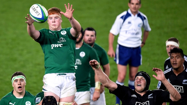 Ireland's Peadar Timmins claims a line-out ball