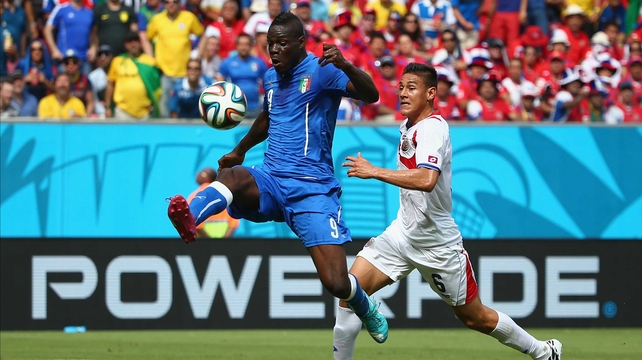 And Italy's flashy striker Mario Balotelli had a beautiful chance to score midway through the first, as he ran up the field unmanned but mis-judged a short lob wide left