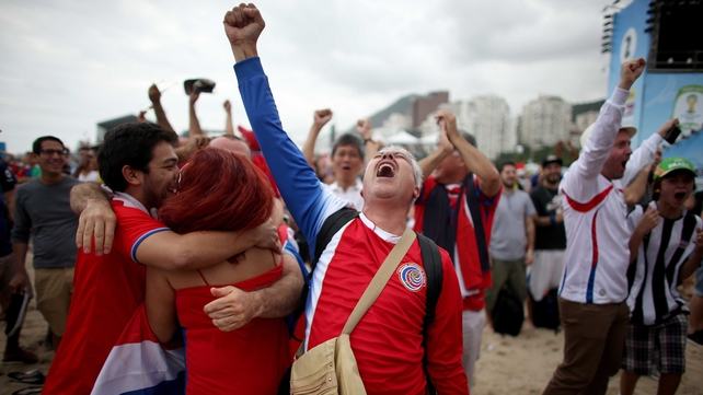 And fans watching the match at the Copacabana in Rio shared in his joy