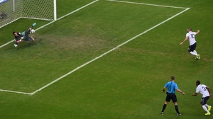 But, Benaglio guessed the right way and made the save - although Yohan Cabaye very nearly made the keeper pay when he hit the bar with what should have been an easy tap-in from the rebound