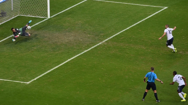 But, Benaglio guessed the right way and made the save - although Yohan Cabaye very nearly made the keeper pay when he hit the bar with what should have been an easy tap-in from the rebound