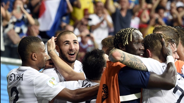 Benzema struck first after the break, redeeming his penalty miss and extending France's lead to 4-0 at 67'