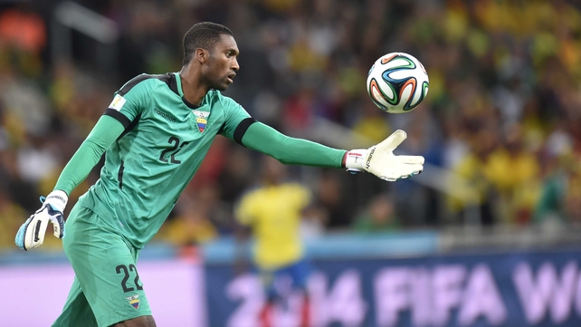 Ecuador goalkeeper Alexander Dominguez kept the ball out of the net...
