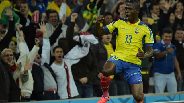The forward celebrated the equaliser, which marked his sixth successive appearance for Ecuador with a goal