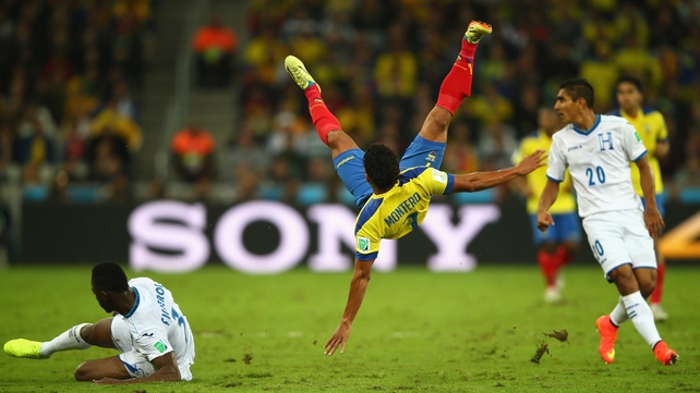 Sliding into the halftime break, both sides continued their aggressive play, as Honduras defender Maynor Figueroa sent Ecuador midfielder Jefferson Montero flying with a nasty challenge