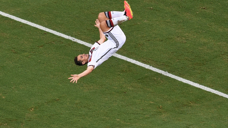 Miroslav Klose celebrating one of his 71 international goals with a trademark somersault