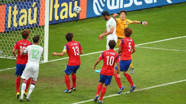 Just two minutes later, Algeria defender Rafik Halliche reached great heights to score on a gorgeous header, despite South Korea keeper Jung Song-ryong's attempt to punch it through