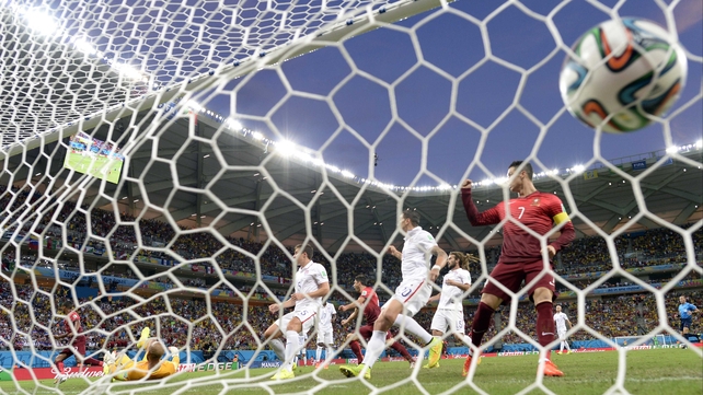 Portugal forward Nani cracked one past USA keeper Tim Howard at 5' while superstar Cristiano Ronaldo looked on