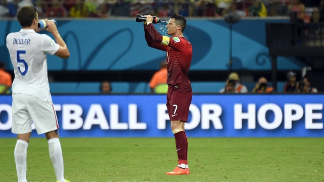 The second half began with Ronaldo working to keep hydrated and determined to make more of an impact than he did as a shadow in the first