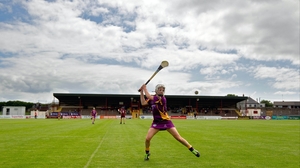 Wexford's Kate Kelly strikes the sliotar during their win over Galway in the Senior Camogie Championship in Kenny Park