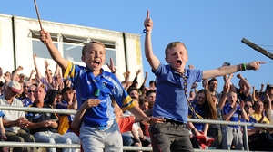 Young Wicklow fans cheer on their team to victory over Offaly in Aughrim