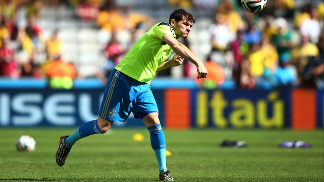 Famed Spain goalkeeper Iker Casillas warmed up before the match, although the veteran - who has earned 157 caps for his country - would not start for La Roja