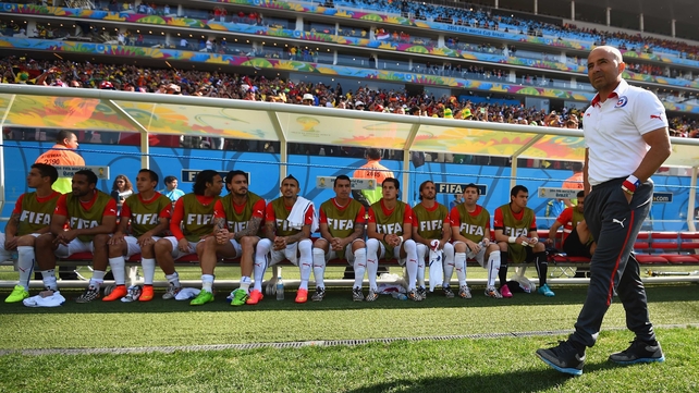 Chile coach Jorge Sampaoli looked onto the pitch