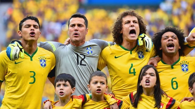 The Brazilian players once again sang their country's anthem with gusto