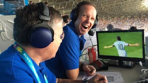 George Hamilton and Trevor Steven react to Lionel Messi's goal against Iran