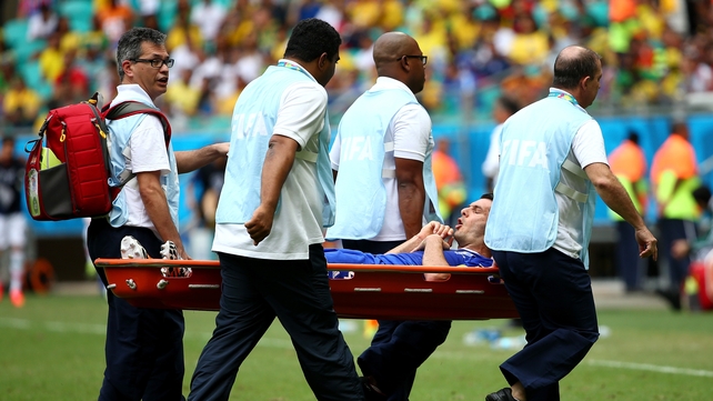 There were dramatic scenes when Emir Spahic departed on a stretcher