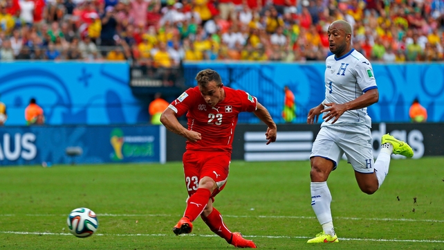 Xherdan Shaqiri was on fire for Switzerland, here scoring his second well-taken goal