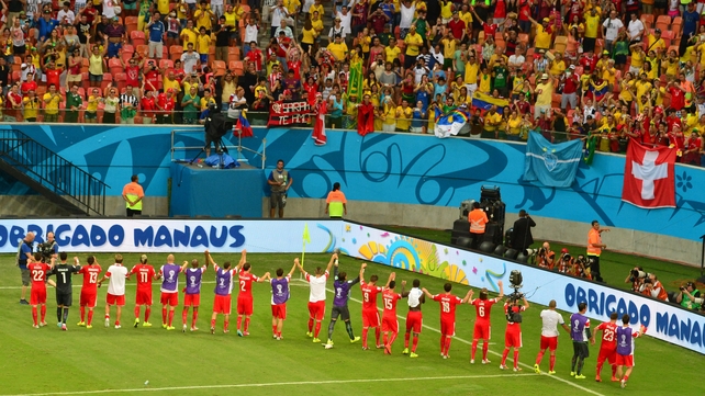 Switzerland's players, meanwhile, saluted their fans after they progressed to the final 16