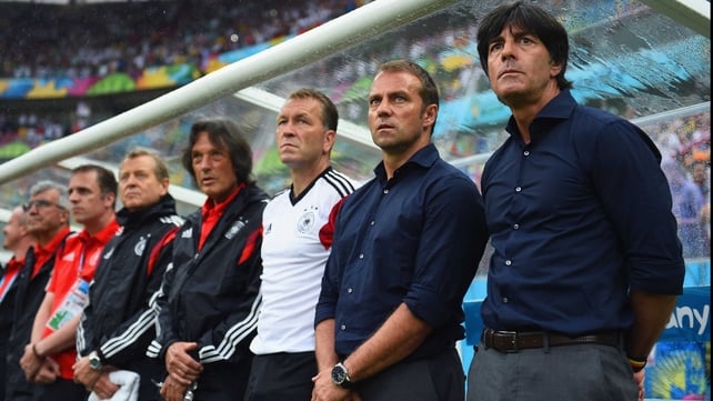 Germany coach Joachim Loew and the rest of the side's bench looked on during the opening formalities