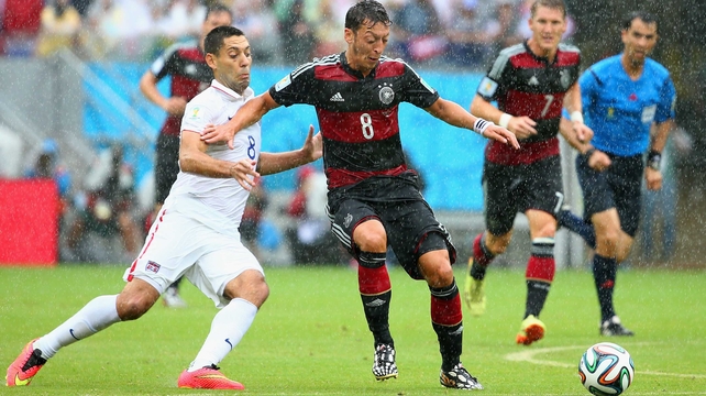 Germany started off the match dominating possession for the first 25 minutes or so. Midfielder Mesut Ozil created a few chances, but USA forward and captain Clint Dempsey helped his side stand their ground