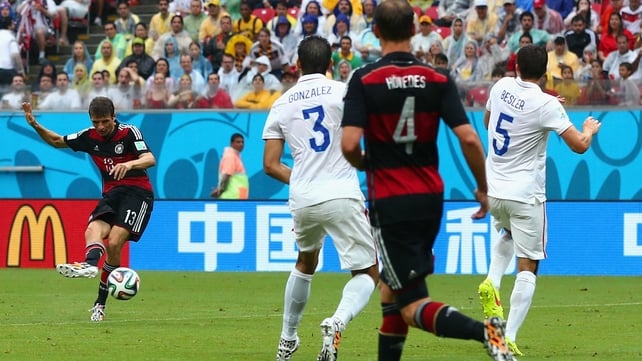 ... which must have worked, as veteran Germany forward Thomas Mueller rocketed one through from the edge of the box at 55'