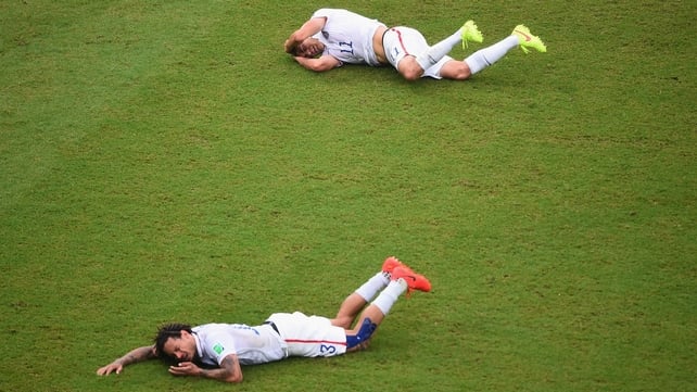 Early in the second, Jones and USA midfielder Alejandro Bedoya collided, giving each other a couple bruises and bloody noses