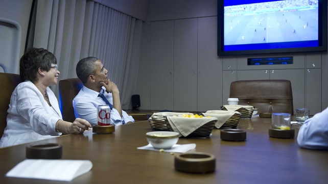 USA President Barack Obama watched on aboard Air Force One