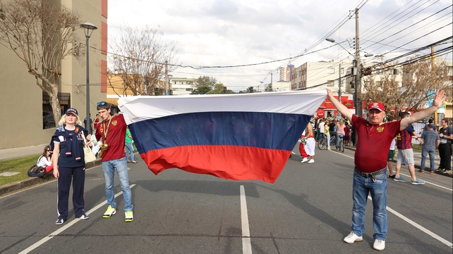 And the Russians brought a... flag. How original lads