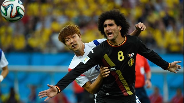 South Korea came out playing for their pride with intensity. Defender Kim Young-Gwon kept close to Belgium midfielder Marouane Fellaini