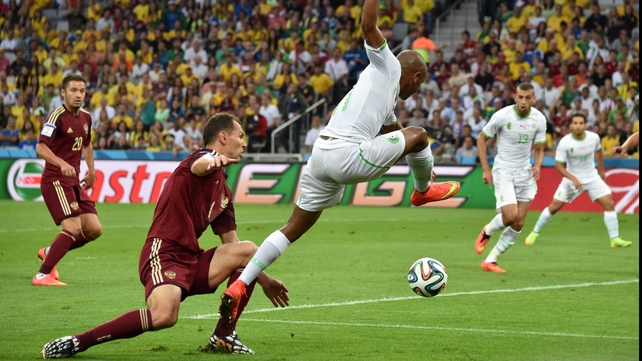 And midfielder Yacine Brahimi tried his best to ninja the ball through the Russia defence