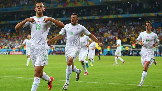 Slimani and his team-mates celebrated the score, which brought Algeria level at 1-1