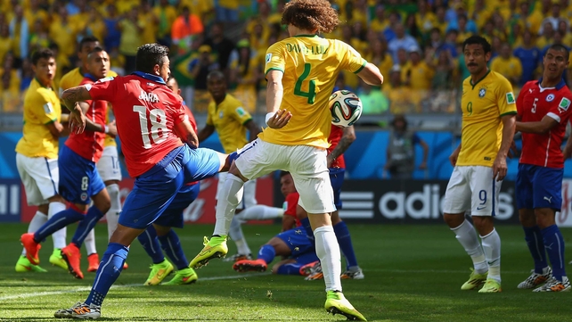 At 18' though, Brazil grabbed an early lead when Neymar's corner bounced off the shin of Chile defender Gonzalo Jara