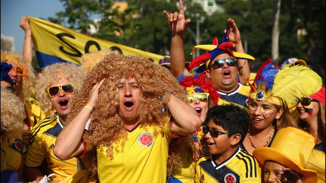 And for the second match of the day, Colombia fans gathered in Rio de Janeiro to watch their squad face off against an embattled Uruguay