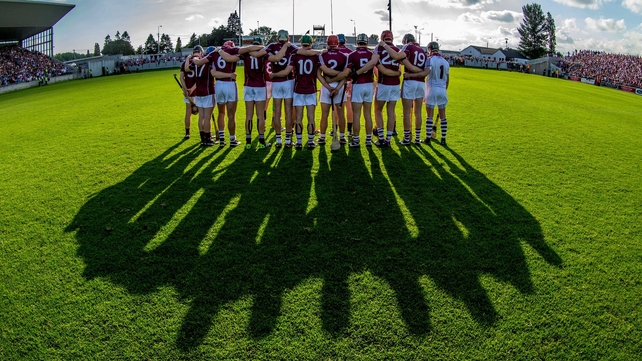 The Galway team stand for a minute's silence before the game against Kilkenny