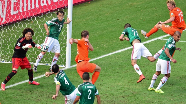 Which, using his reflexes, Ochoa punched it out at extremely close range