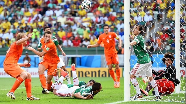 All of the players looked on as the ball sailed away, a promising Dutch chance stopped defiantly by Mexico