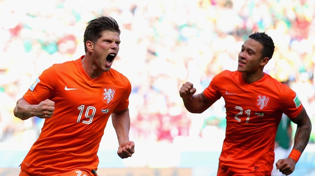 Which he converted with a low left shot. The Dutch pulled off another come-from-behind victory, beating a devastated Mexico 2-1. Huntelaar celebrated his securing victory with Memphis Depay