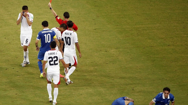 The Ticos suffered a blow at 66' though, when defender Oscar Duarte was sent off with a red card for his second unwise challenge of the match