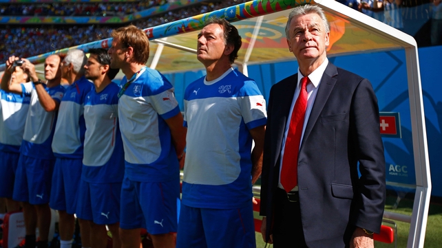 The Swiss bench looked on as well, led by grieving coach Ottmar Hitzfeld, whose brother had passed away just one day prior