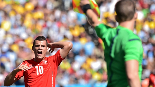 Swiss midfielder Granit Xhaka was frustrated by a call or two, especially when he was booked at 36'