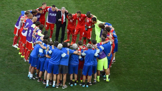 At the start of extra-time, the Swiss team sent their love to fans watching around the world with their heart-shaped huddle