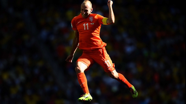 Flying Dutchman Arjen Robben celebrates in Fortaleza