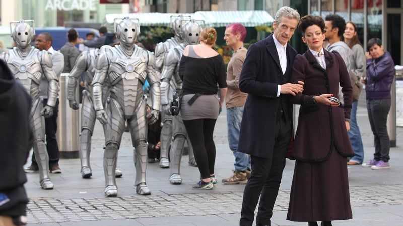 New Doctor Who Peter Capaldi with some Cybermen and Michelle Gomez