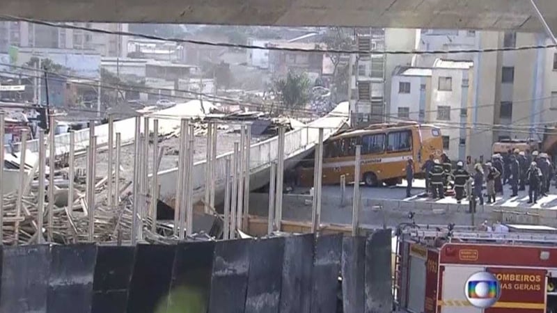 This still from Globo TV shows the scene after the overpass collapsed