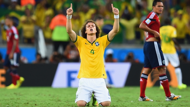 Matchwinner David Luiz celebrates at the final whistle