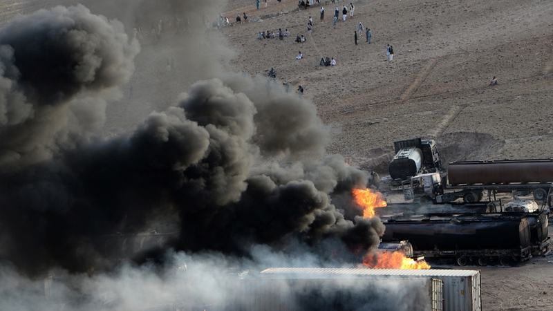 Smoke billows from the scene of the fire