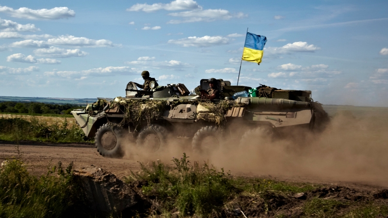 Ukrainian APC patrols on the border of Donetsk and Kharkiv regions